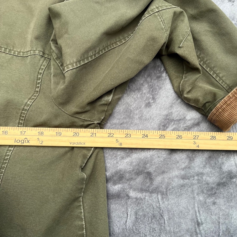 LL Bean Womens Field Coat Barn Jacket Olive Green Corduroy Trim Plaid Lined L - Picture 7 of 10